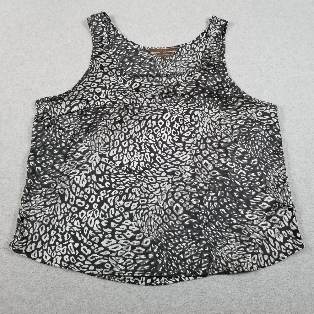 To The Max Tank Top Womens XL Black Gray Animal Print Sleeveless Scoop Satin Fun